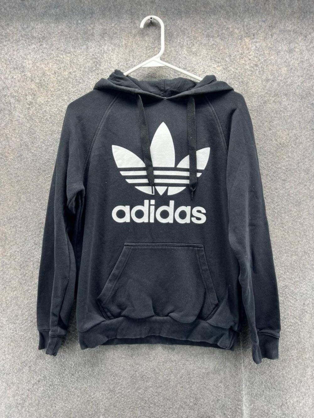 Adidas Hoodie Mens Small Black Pullover Trefoil Logo Fleece Graphic Sweatshirt